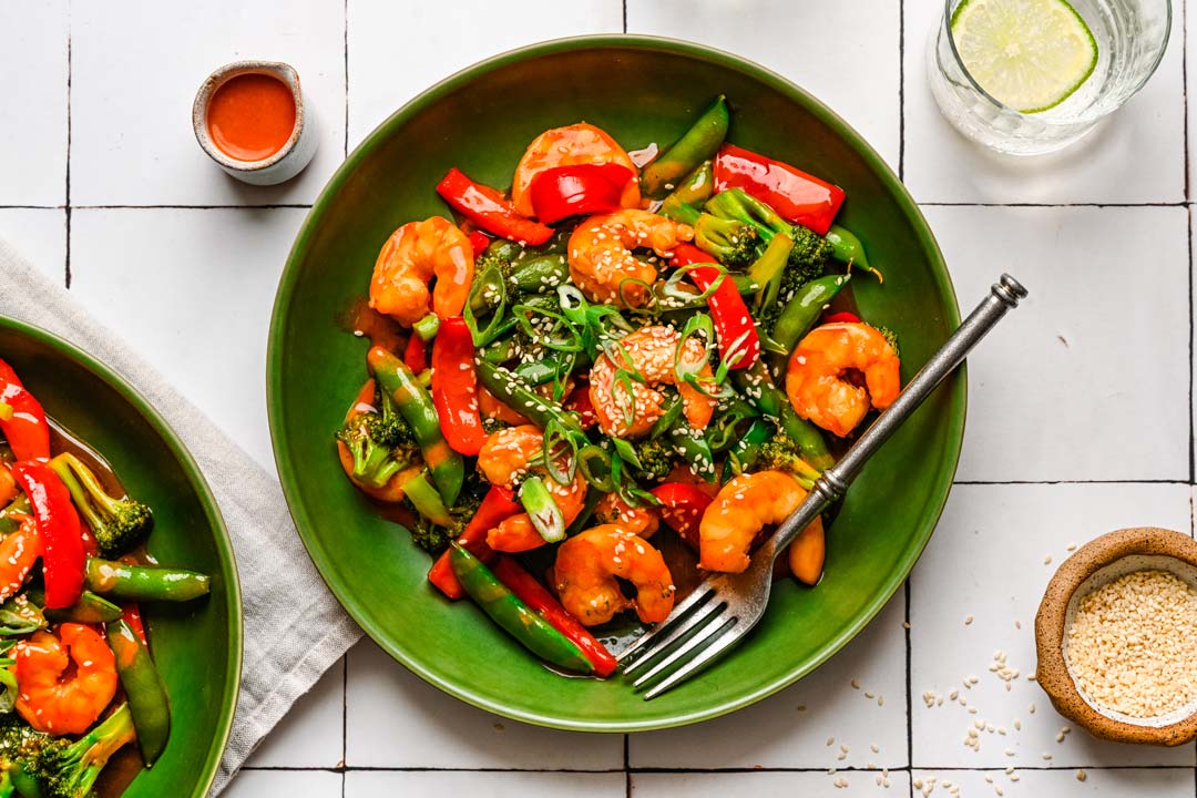 health nut spicy asian shrimp stir fry